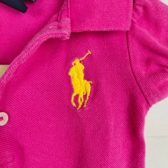 Ralph Lauren Polo Dress Baby Girls 9M Bright Pink Rugby Pique Cotton Preppy - Picture 2 of 5
